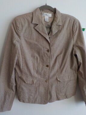 Judith Hart Jacket - Size 12 - Brown/Tan Stripe Lined Button Pockets (2536)